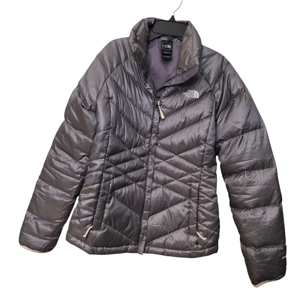 The North Face 550 Down Puffer Jacket Womens Small Grey Quilted Full Zip Coat